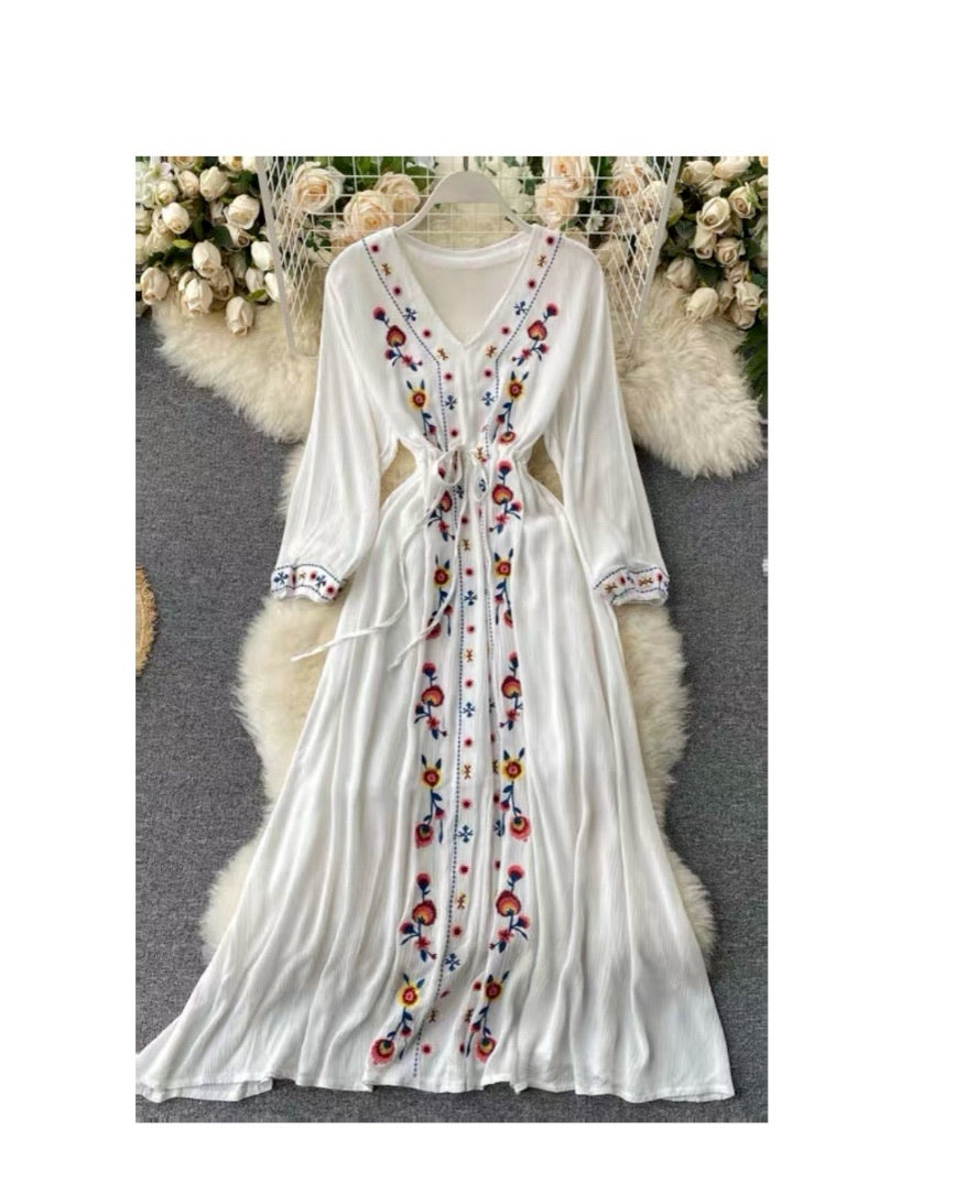 Embroidered Nappa Dress (White)
